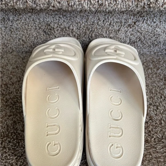 Gucci GG Women's Cream Platform Rubber Slides - Picture 7 of 15